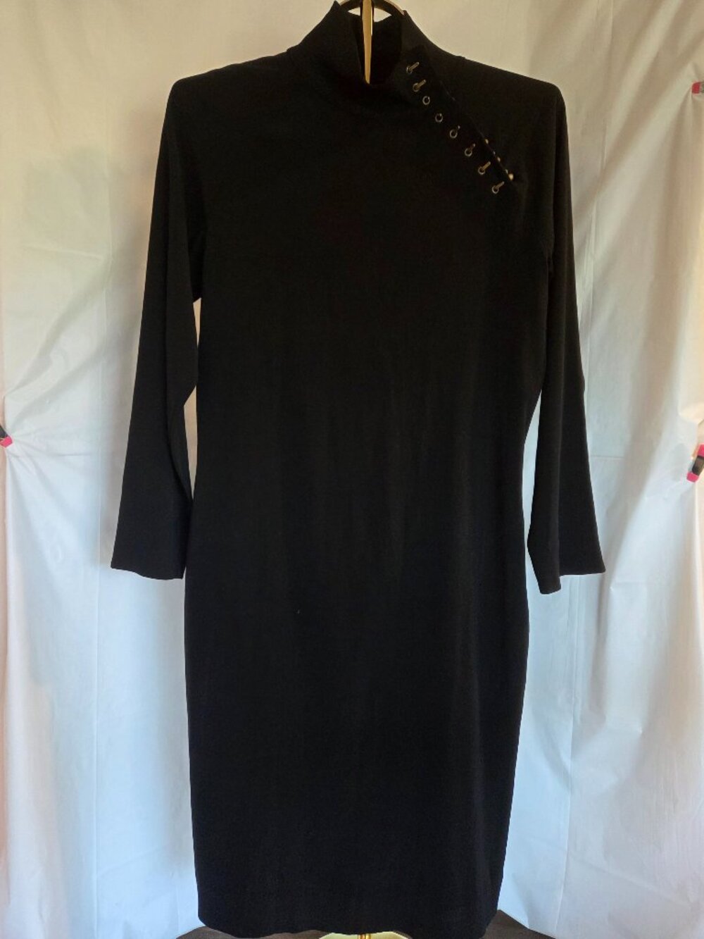Jean Paul Gaultier Asymmetrical Hook & Eye Mock Neck Midi Dress M